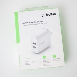 Belkin Dual USB-A Wall Charger 24W Double Samsung Apple Google Universal